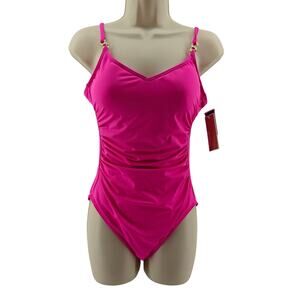Michael Kors Pink Solids Logo Chain One-Piece Women's Swimsuit Size 16 L72856